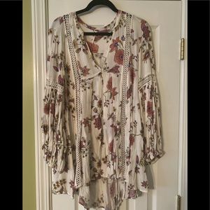 Free People Ivory Floral Tunic